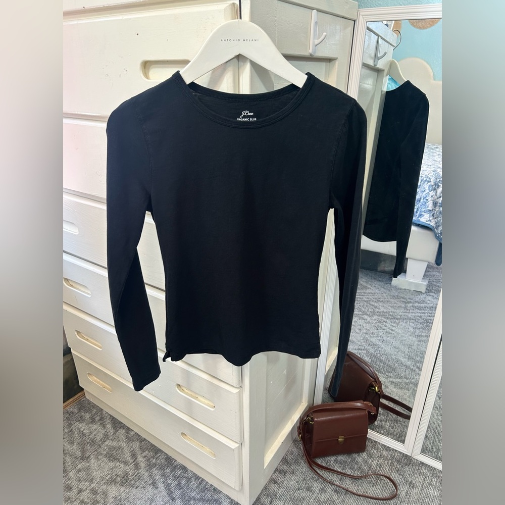 J. Crew Organic Club Cotton Boat Neck Long Sleeve Tee Black Top✨